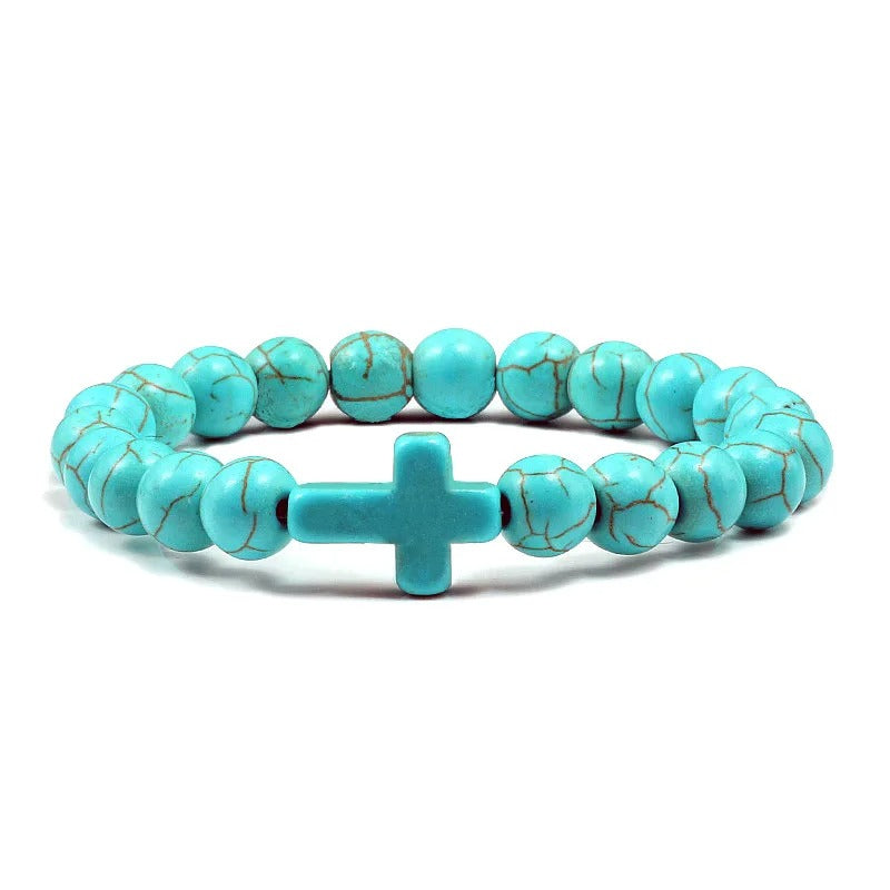 stone bead cross bracelet