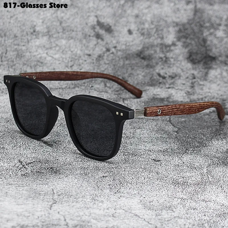 polarized retro wood sunglasses